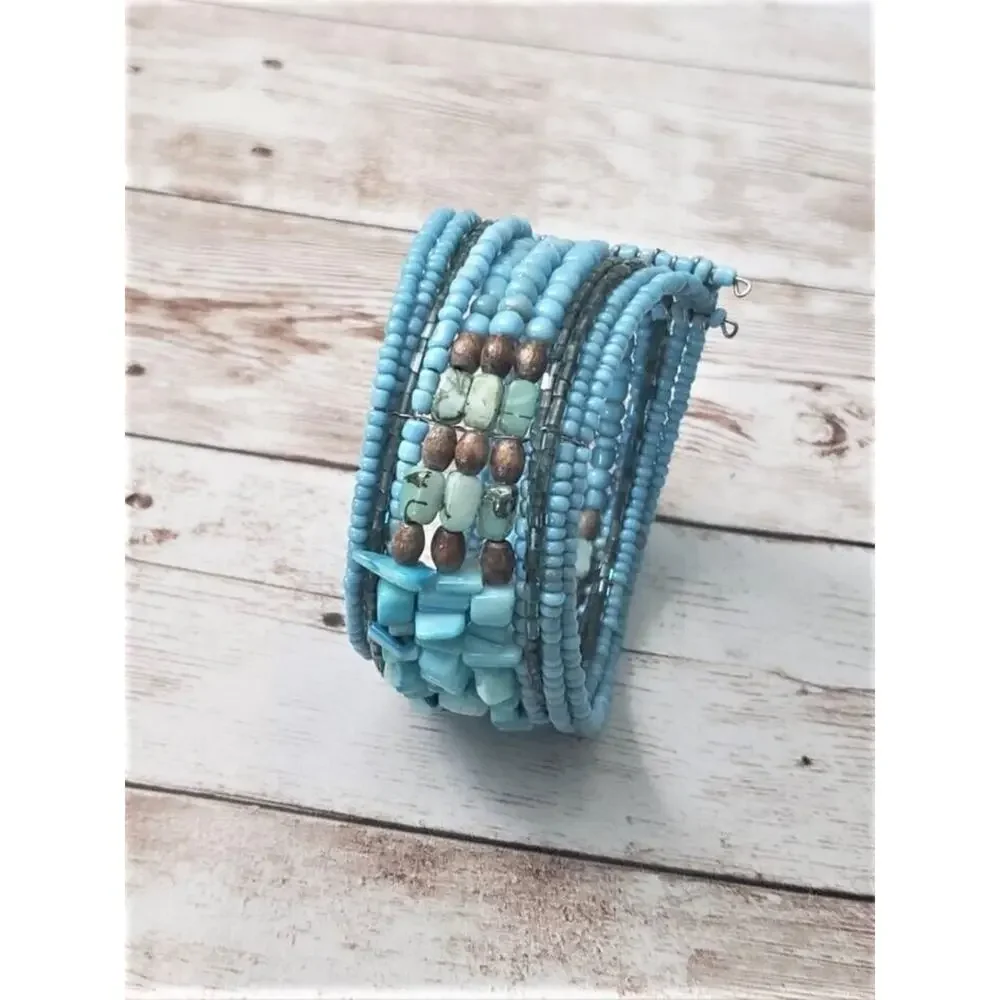 Vintage Bracelet / Bangle - Turquoise Tone Wrap Bracelet